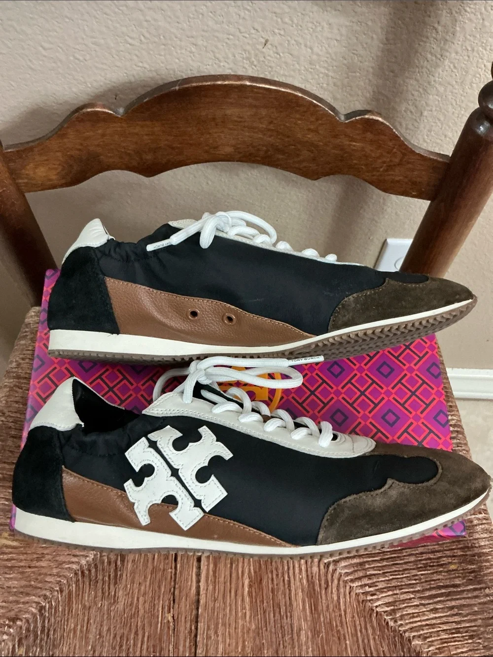 Tory Burch Black, White & Brown Low-Top Sneakers